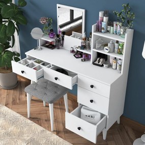 Masa de toaletă Bela White cu scaun