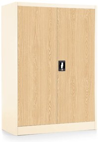 Dulap metalic universal mediu cu imitație de lemn, 90 x 40 x 120 cm, încuietoare cu cilindru, fag / ral 9003