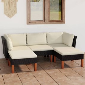 3059733 vidaXL Set mobilier de grădină cu perne, 5 piese, negru, poliratan