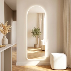 HOMCOM Oglindă de Perete în Formă de Arc cu Iluminare LED, Control Tactil și Sticlă Călită, 40x3x120 cm, Transparentă | Aosom Romania