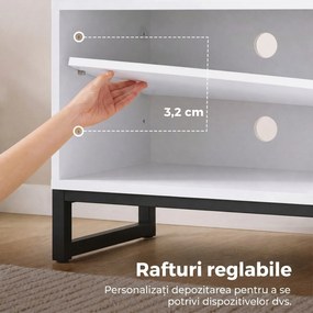 HOMCOM Comodă TV cu Rafturi Reglabile și Ușă Soft-Close, PAL și Oțel, 140x36,5x50 cm, Alb și Stejar | Aosom Romania