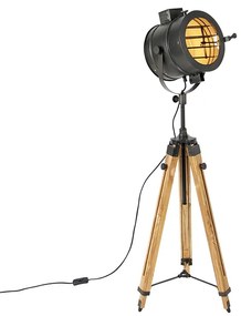 Lampă de podea cu trepied negru cu spot din lemn Studio - Radient