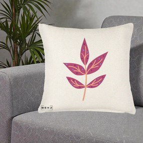 Perna Decorativa Ramura Botanica Mov, 40x40 cm, Crem Reliefat, Husa Detasabila, Perna Inclusa, BEKZ®