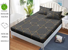 Husa de pat cu elastic 180x200 din Bumbac Finet + 2 Fete de Perna - Simplu