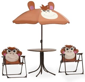 vidaXL Set bistro de grădină pentru copii, cu umbrelă, 3 piese, maro