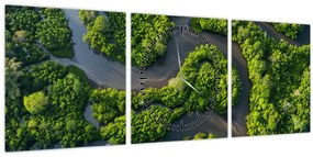 Tablou - Peisaj forestier cu râu (cu ceas) (90x30 cm)