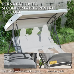 Outsunny Balansoar de Grădină 3 Locuri cu Parasolar Reglabil, Balansoar pentru Exterior cu Perne Căptușite din Poliester și Cadru din Oțel, Capacitate 210 kg, 172x110x156 cm, Gri Deschis | Aosom Romania