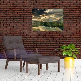 Tablou cu lac și soarele translucid (70x50 cm)