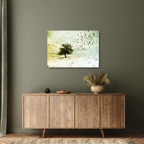 Tablou pe sticlă - cu multe păsări pictate (70x50 cm)