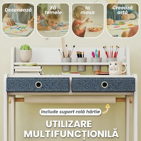 AIYAPLAY Set Birou și Scaun pentru Copii cu Poliță, Alb | Aosom Romania