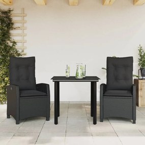 3212752 vidaXL Set mobilier de grădină cu perne, 3 piese, negru, poliratan