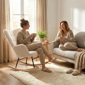 HOMCOM Balansoar Tapițat cu Cotiere, Fotoliu din Lemn și Oțel pentru Living și Dormitor, 71x92x101 cm, Bej