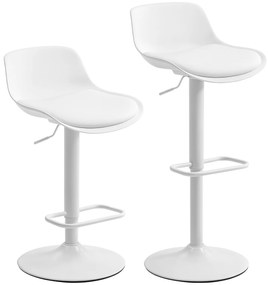 HOMCOM Set de 2 Scaune de Bar Rotative cu Spătar și Înălțime Reglabilă Alb | Aosom Romania