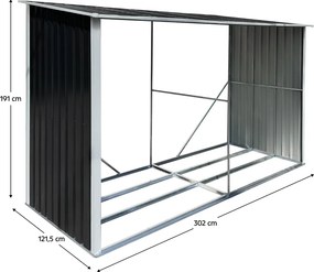 Magazie pentru lemn, antracit/alb, 302x121,5x191 cm, DARYL TIP 3