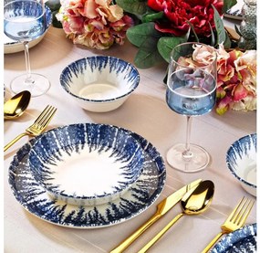 Set de veselă, 12 piese, alb/albastru, porțelan