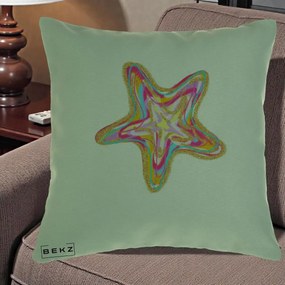 Perna Decorativa Stea de Mare Colorata Psiheledic, 40x40 cm, Verde, Husa Detasabila, Perna Inclusa, BEKZ®