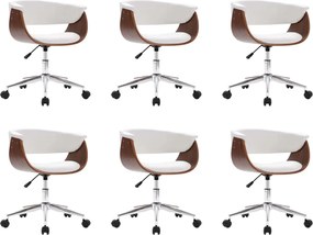 vidaXL Scaune de bucătărie pivotante, 6 buc., alb, piele ecologică