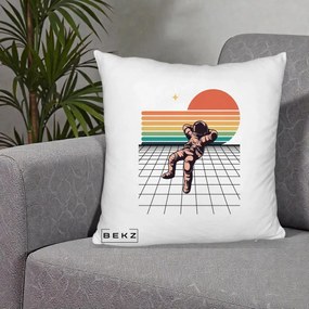 Perna Decorativa Astronaut Retro Space, 40x40 cm, Alb Pufos, Husa Detasabila, Perna Inclusa, BEKZ®