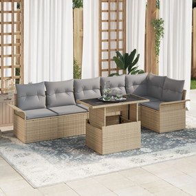 vidaXL Set de Sofa de Grădină cu 7 Piese cu Perne Bej Ratan Poli