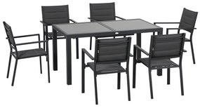 Outsunny Set de 7 Piese de Grădină din Aluminiu cu Masă Extensibilă și 6 Scaune cu Șezut din Plasă Respirabilă, 210x90x75 cm, Gri | Aosom Romania