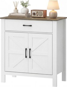 HOMCOM Bufet pentru living, mobilier de depozitare cu 2 uși tip hambar, sertar și poliță reglabilă, 77x39,3x81,5cm, alb și maro | Aosom Romania