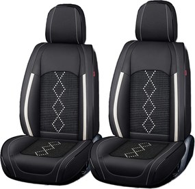 Set huse scaune Premium 5 Locuri Carguard Deluxe Piele Ecologică Perforată Și Textil - Negru - Alb - protecție interior