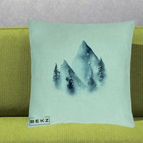 Perna Decorativa Munti Inzapeziti Acuarela Indigo, 40x40 cm, Verde Menta, Husa Detasabila, Perna Inclusa, BEKZ®