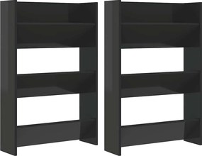 vidaXL Pantofare de perete, 2 buc., negru extralucios, 60x18x90 cm PAL
