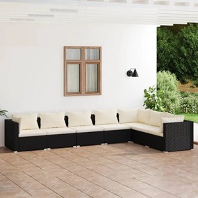 3101735 vidaXL Set mobilier de grădină cu perne, 7 piese, negru, poliratan