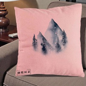 Perna Decorativa Munti Inzapeziti Acuarela Indigo, 40x40 cm, Roz, Husa Detasabila, Perna Inclusa, BEKZ®