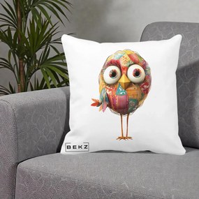 Perna Decorativa Pasare Patchwork cu Gene Lungi, 40x40 cm, Alba Mata, Husa Detasabila, Perna Inclusa, BEKZ®