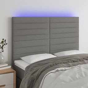 3122563 vidaXL Tăblie de pat cu LED, gri închis, 144x5x118/128 cm, textil