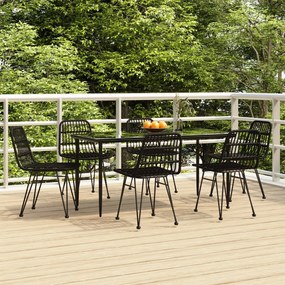 vidaXL Set mobilier de grădină, 7 piese, negru, poliratan