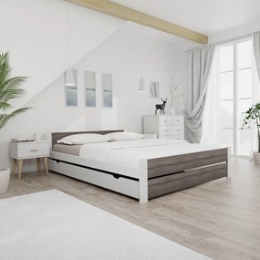 Pat de o persoana alb/stejar trufa, IKAROS DOUBLE 120 x 200 cm Saltele: Fara saltea, Somiera pat: Cu lamele drepte
