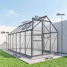 Outsunny Seră de grădină din policarbonat, 7,1 m², cu cadru din aliaj de aluminiu, jgheaburi, ferestre reglabile și ușă glisantă | Aosom Romania
