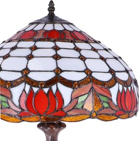 Lampa de masa Tiffany Red Lotus h 62 cm, abajur 40 cm
