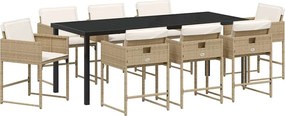 vidaXL Set de masă pentru grădină cu pernă 9 pcs Bej poliratan