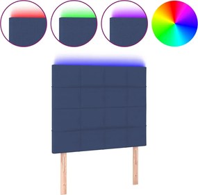 vidaXL Tăblie de pat cu LED, albastru, 90x5x118/128 cm, textil