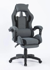 RESIGILAT- Scaun gaming, masaj în perna lombară, suport picioare, textil, Gri