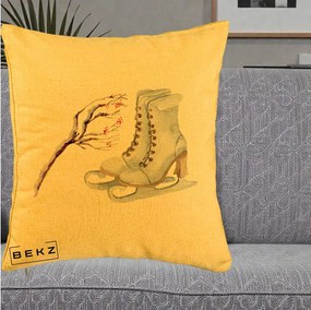 Perna Decorativa Patine cu Ramuri Inzapezite, 40x40 cm, Galben, Husa Detasabila, Perna Inclusa, BEKZ®
