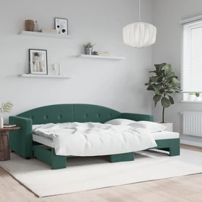 3197296 vidaXL Pat de zi cu extensie, verde închis, 80x200 cm, catifea