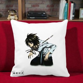 Perna Personalizata Death Note L Lawliet Lanturi, 40x40 cm, Alba Mata, Husa Detasabila, Perna Inclusa, BEKZ®