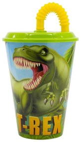 Dinozaur Pahar cu pai T-Rex, plastic, 430 ml