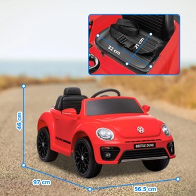 AIYAPLAY Mașină electrică 12V sub Licență Volkswagen Beetle cu telecomandă, viteză 3-5 km/h, 3-5 ani, roșu | Aosom Romania
