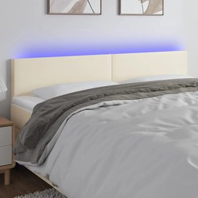 3121430 vidaXL Tăblie de pat cu LED, crem, 160x5x78/88 cm, piele ecologică