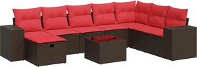 vidaXL Set canapele de grădină cu perne, 9 piese, maro, poliratan