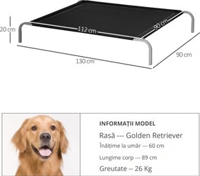 PawHut Saltea pliabila pentru caini, spatii interioare si exterioare, material care permite trecerea aerului, 130x90x20cm, pana la 32kg