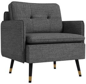HOMCOM Fotoliu scandinav cu spătar capitonat cu trecere în material 76 x 68 x 80 cm gri și picioare din metal negru și auriu | Aosom Romania