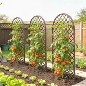 Outsunny Set de 3 spalieri de grădină din nuiele împletite Panou Arc pentru Plante cățărătoare 43 x 2 x 112 cm, efect lemn natural | Aosom Romania