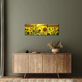 Tablou - Floarea-soarelui la apus de soare (cu ceas) (90x30 cm)